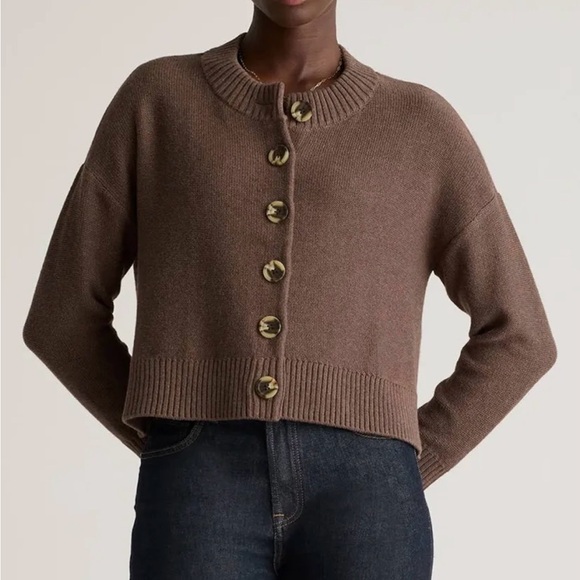 NWT Quince 100% Organic Cotton Cropped Cardigan - Heather Brown Large - Picture 9 of 11
